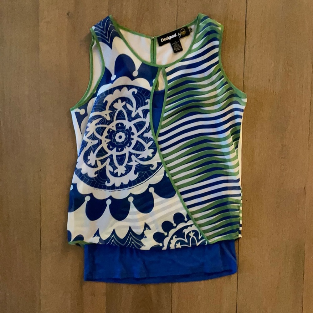 Desigual Blue, Green, and White Top- Size M